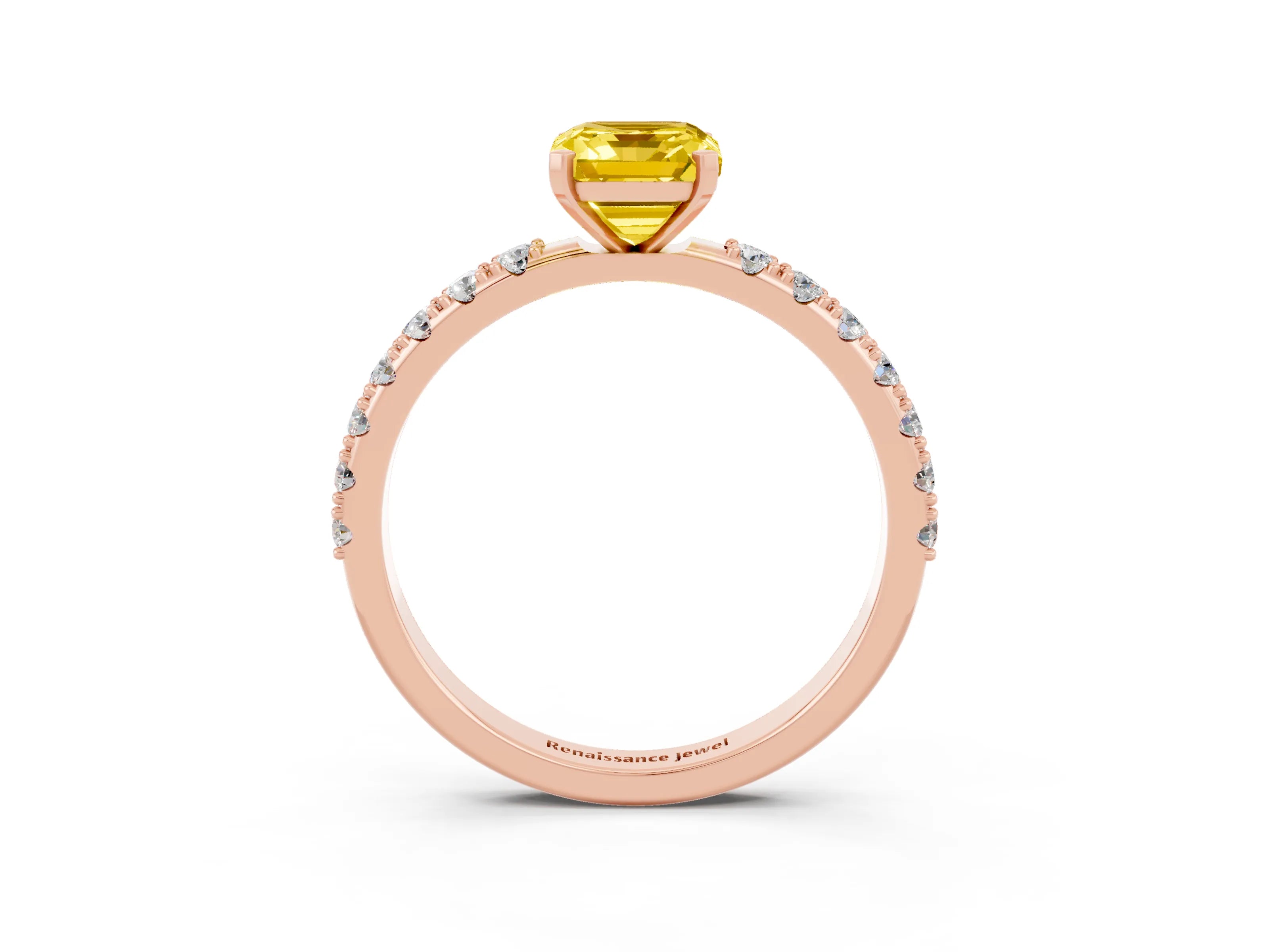 Rose gold Emerald Cut Yellow Sapphire Solitaire Pavé Band with Four-Prong Setting_27