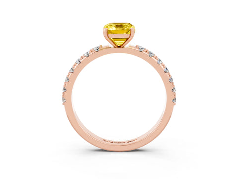 Rose gold Emerald Cut Yellow Sapphire Solitaire Pavé Band with Four-Prong Setting_27