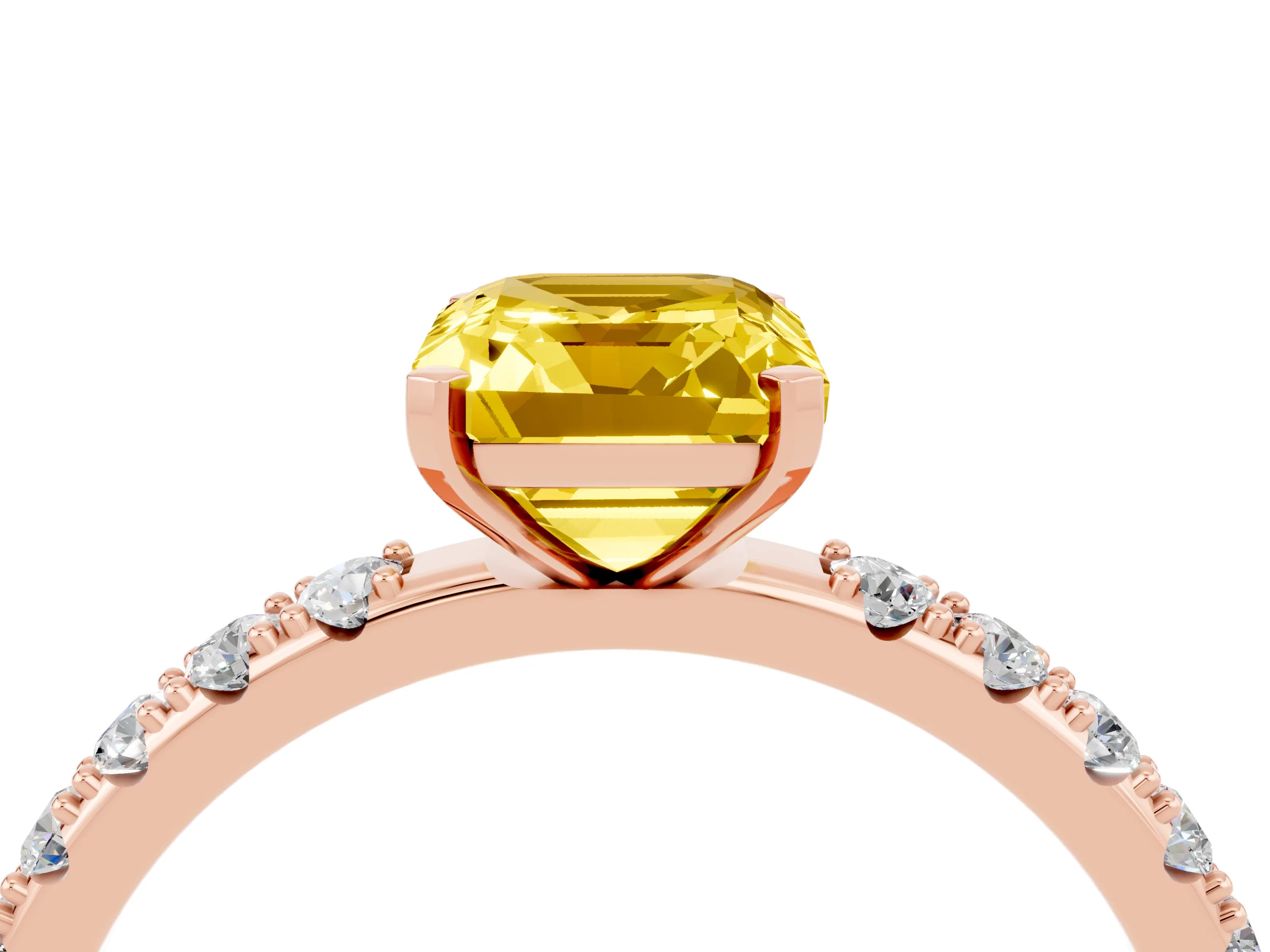 Rose gold Emerald Cut Yellow Sapphire Solitaire Pavé Band with Four-Prong Setting_28