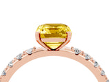 Rose gold Emerald Cut Yellow Sapphire Solitaire Pavé Band with Four-Prong Setting_28