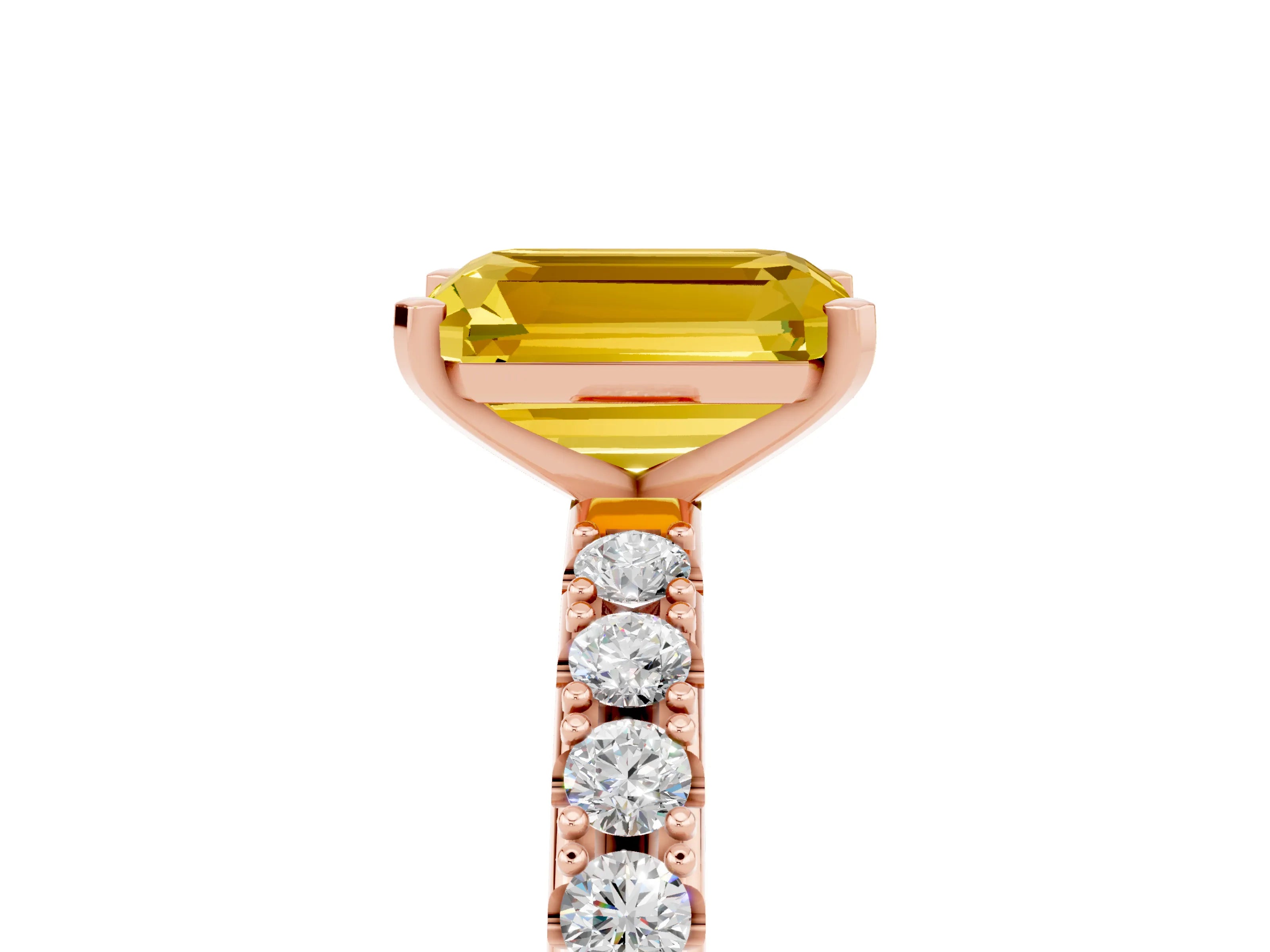 Rose gold Emerald Cut Yellow Sapphire Solitaire Pavé Band with Four-Prong Setting_29