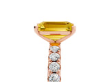 Rose gold Emerald Cut Yellow Sapphire Solitaire Pavé Band with Four-Prong Setting_29