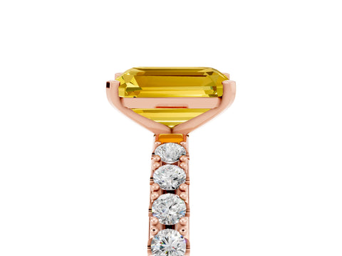 Rose gold Emerald Cut Yellow Sapphire Solitaire Pavé Band with Four-Prong Setting_29