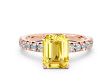 Rose gold Emerald Cut Yellow Sapphire Solitaire Pavé Engagement Ring with Round Band and Prong Setting_12
