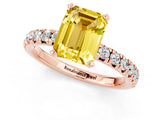 Rose gold Emerald Cut Yellow Sapphire Solitaire Pavé Engagement Ring with Round Band and Prong Setting_13