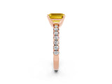 Rose gold Emerald Cut Yellow Sapphire Solitaire Pavé Engagement Ring with Round Band and Prong Setting_14
