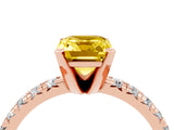 Rose gold Emerald Cut Yellow Sapphire Solitaire Pavé Engagement Ring with Round Band and Prong Setting_16