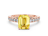 Rose gold Emerald Cut Yellow Sapphire Solitaire Pavé Engagement Ring with Round Band and Prong Setting_66