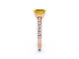 Rose gold Emerald Cut Yellow Sapphire Solitaire Pavé Engagement Ring with Round Band and Prong Setting_68