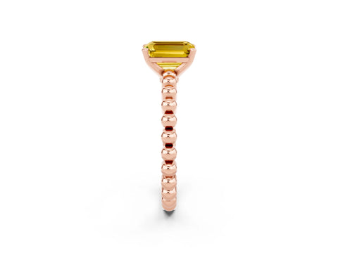 Rose gold Emerald Cut Yellow Sapphire Solitaire Ring with Beaded Band and Prong Setting_2