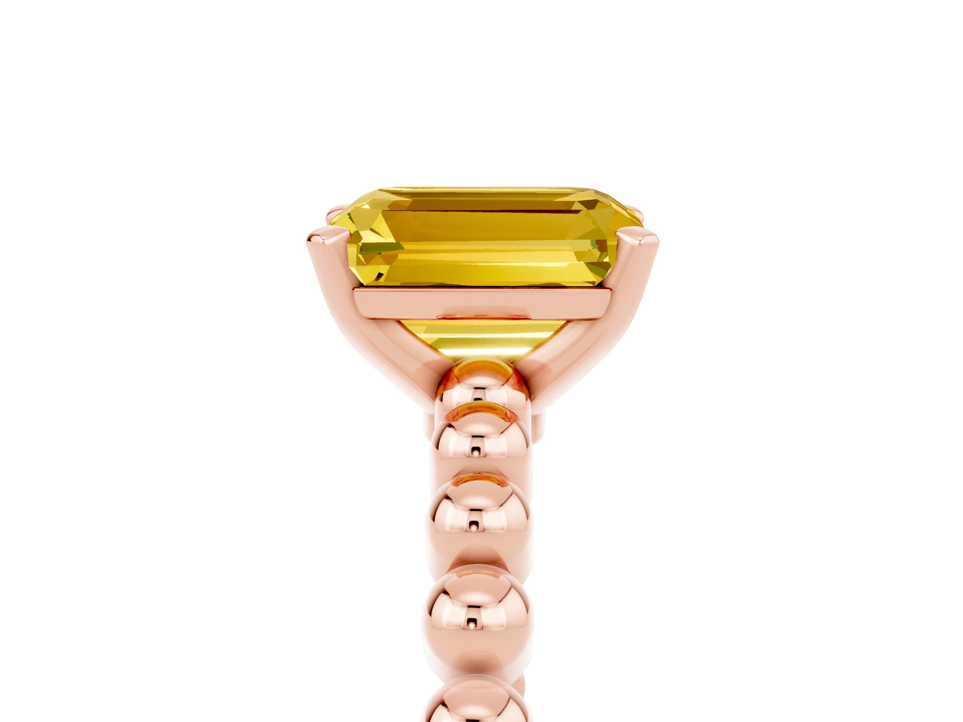 Rose gold Emerald Cut Yellow Sapphire Solitaire Ring with Beaded Band and Prong Setting_5
