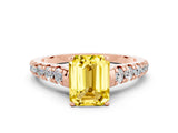 Rose gold Emerald Cut Yellow Sapphire Solitaire Ring with Cathedral Setting and Pavé Band_24