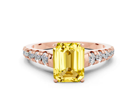 Rose gold Emerald Cut Yellow Sapphire Solitaire Ring with Cathedral Setting and Pavé Band_24