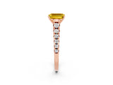 Rose gold Emerald Cut Yellow Sapphire Solitaire Ring with Cathedral Setting and Pavé Band_26