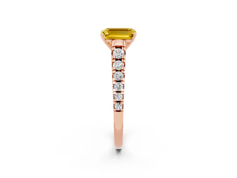 Rose gold Emerald Cut Yellow Sapphire Solitaire Ring with Cathedral Setting and Pavé Band_26
