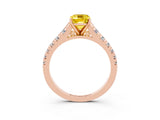 Rose gold Emerald Cut Yellow Sapphire Solitaire Ring with Cathedral Setting and Pavé Band_27