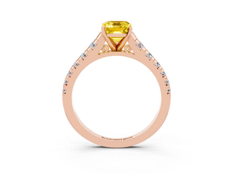 Rose gold Emerald Cut Yellow Sapphire Solitaire Ring with Cathedral Setting and Pavé Band_27