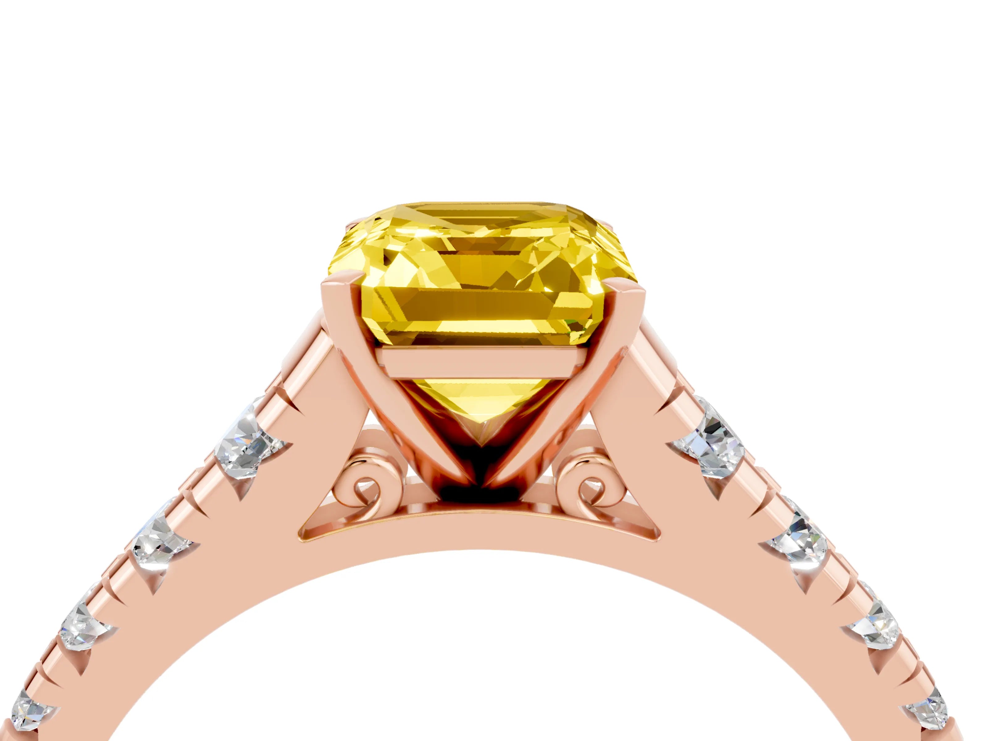 Rose gold Emerald Cut Yellow Sapphire Solitaire Ring with Cathedral Setting and Pavé Band_28