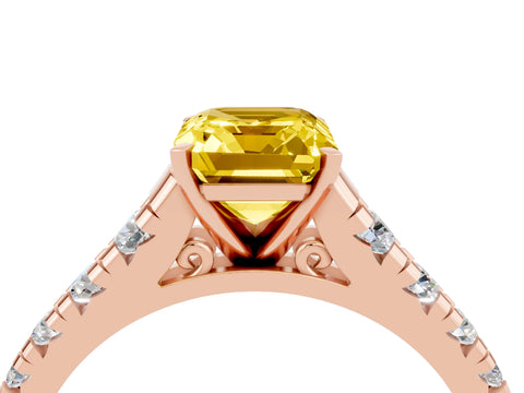 Rose gold Emerald Cut Yellow Sapphire Solitaire Ring with Cathedral Setting and Pavé Band_28
