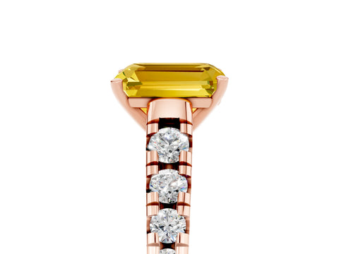 Rose gold Emerald Cut Yellow Sapphire Solitaire Ring with Cathedral Setting and Pavé Band_29