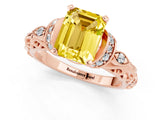 Rose gold Emerald Cut Yellow Sapphire Solitaire Ring with Filigree Band and Four-Prong Setting_49
