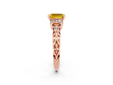 Rose gold Emerald Cut Yellow Sapphire Solitaire Ring with Filigree Band and Four-Prong Setting_50