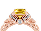 Rose gold Emerald Cut Yellow Sapphire Solitaire Ring with Filigree Band and Four-Prong Setting_52