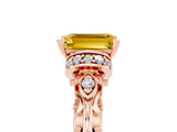 Rose gold Emerald Cut Yellow Sapphire Solitaire Ring with Filigree Band and Four-Prong Setting_53