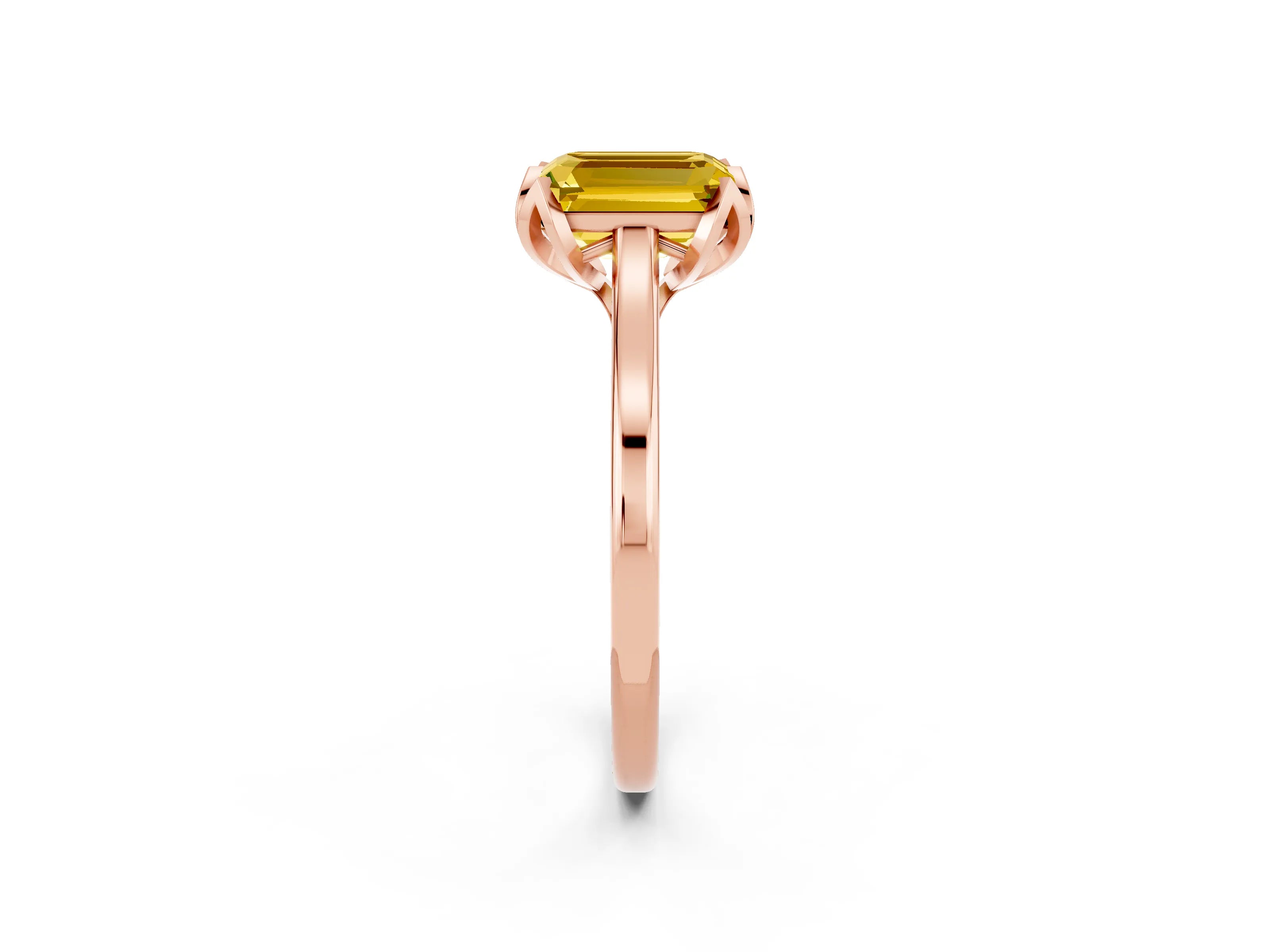 Rose gold Emerald Cut Yellow Sapphire Solitaire Ring with Flower Prong Setting and Classic Band_14