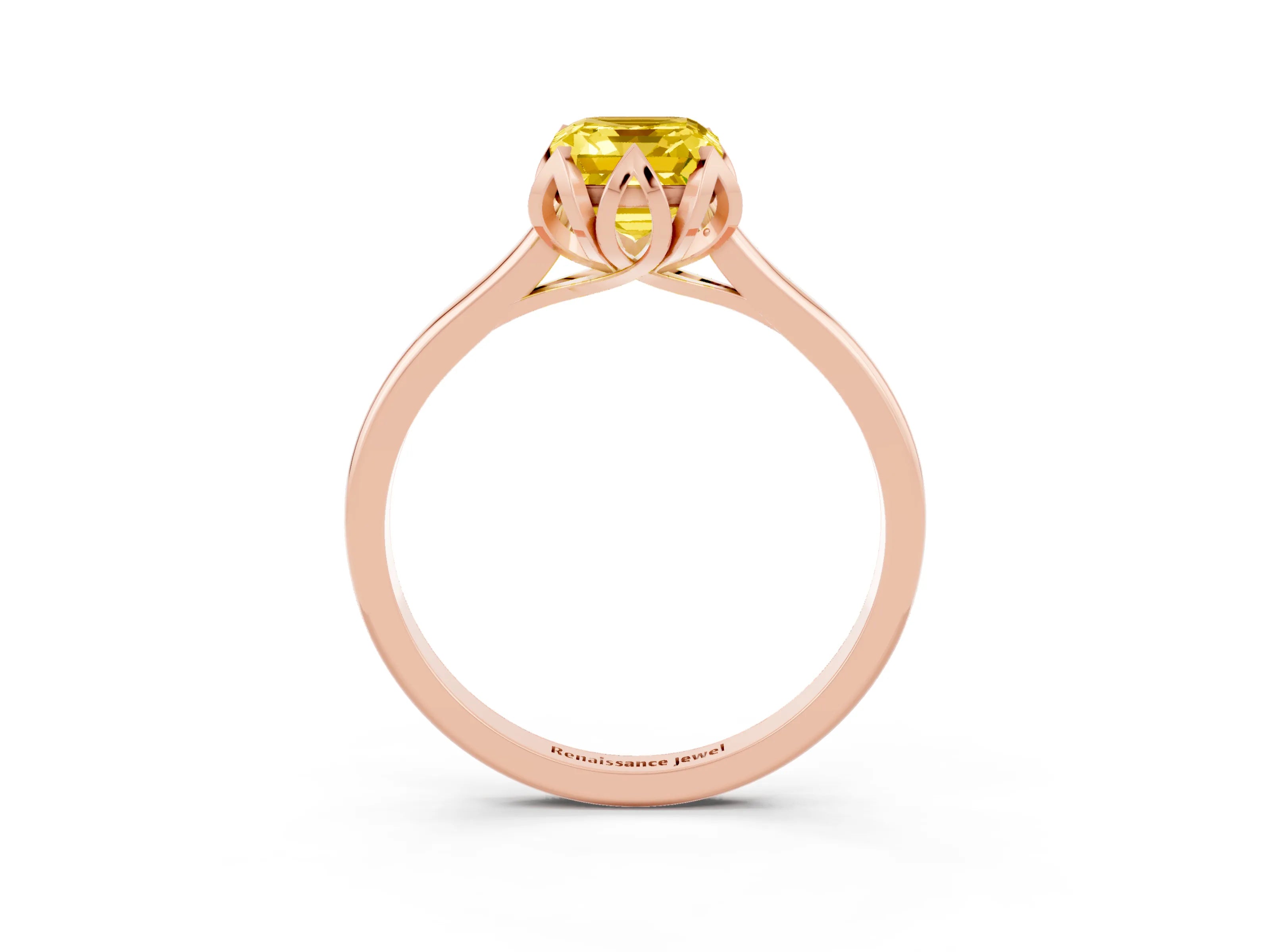 Rose gold Emerald Cut Yellow Sapphire Solitaire Ring with Flower Prong Setting and Classic Band_15