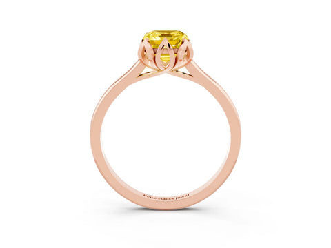 Rose gold Emerald Cut Yellow Sapphire Solitaire Ring with Flower Prong Setting and Classic Band_15