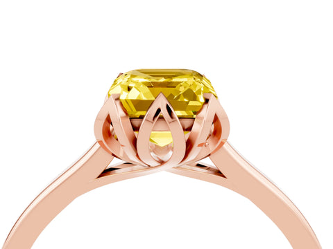 Rose gold Emerald Cut Yellow Sapphire Solitaire Ring with Flower Prong Setting and Classic Band_16