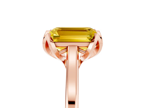 Rose gold Emerald Cut Yellow Sapphire Solitaire Ring with Flower Prong Setting and Classic Band_17