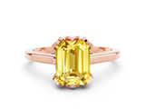 Rose gold Emerald Cut Yellow Sapphire Solitaire Ring with Flower Prong Setting and Classic Band_36