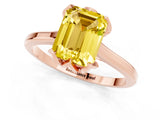 Rose gold Emerald Cut Yellow Sapphire Solitaire Ring with Flower Prong Setting and Classic Band_37