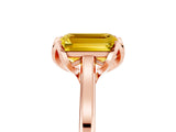 Rose gold Emerald Cut Yellow Sapphire Solitaire Ring with Flower Prong Setting and Classic Band_41