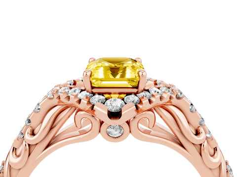 Rose gold Emerald Cut Yellow Sapphire Solitaire Ring with Hidden Halo and Pavé Band_16
