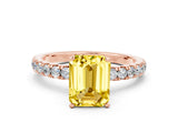 Rose gold Emerald Cut Yellow Sapphire Solitaire Ring with Pavé Accents and Four-Prong Setting_24