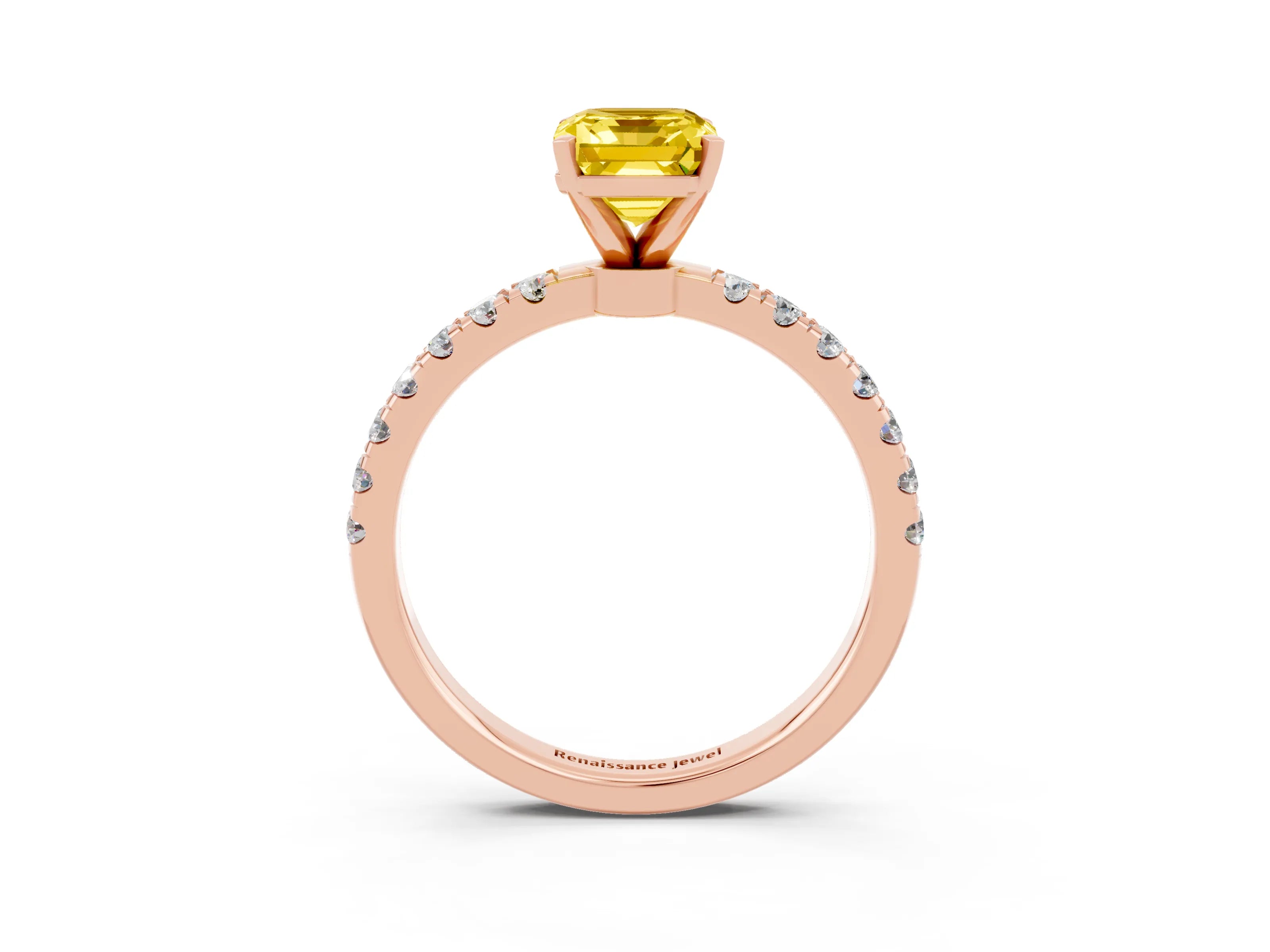Rose gold Emerald Cut Yellow Sapphire Solitaire Ring with Pavé Accents and Four-Prong Setting_27