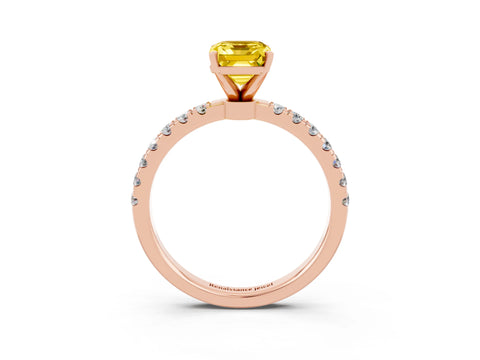 Rose gold Emerald Cut Yellow Sapphire Solitaire Ring with Pavé Accents and Four-Prong Setting_27