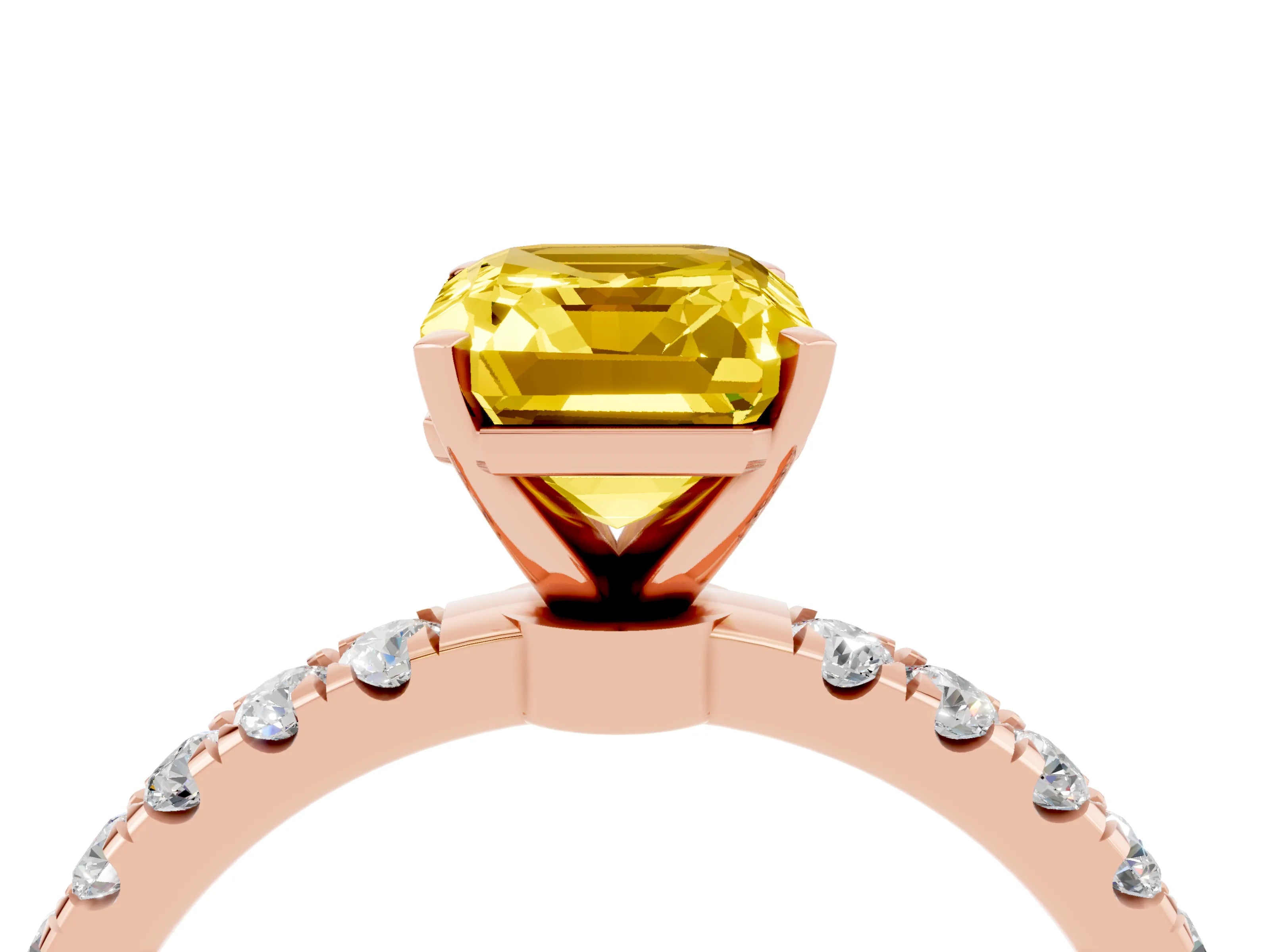 Rose gold Emerald Cut Yellow Sapphire Solitaire Ring with Pavé Accents and Four-Prong Setting_28