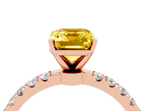 Rose gold Emerald Cut Yellow Sapphire Solitaire Ring with Pavé Accents and Four-Prong Setting_28