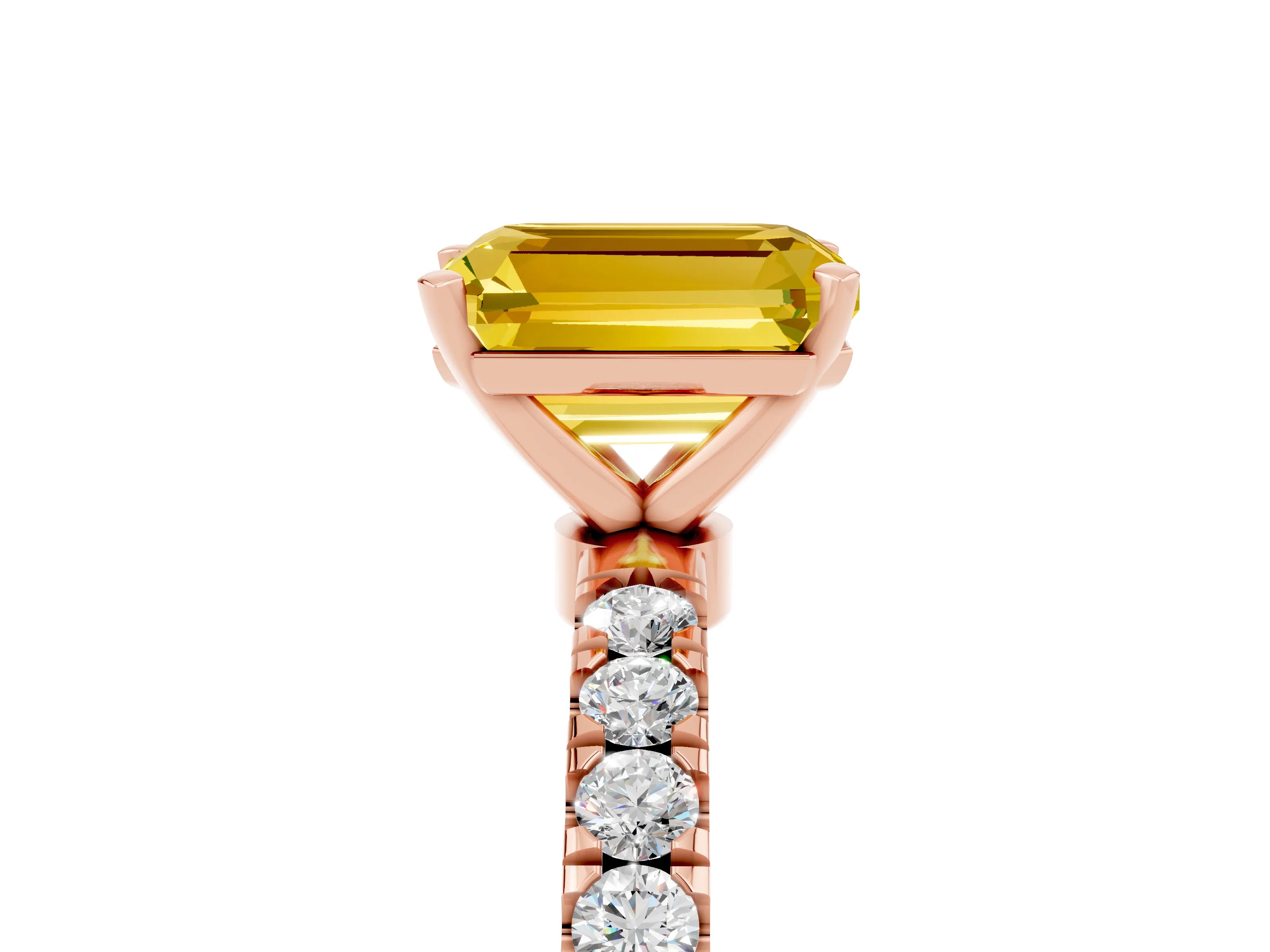 Rose gold Emerald Cut Yellow Sapphire Solitaire Ring with Pavé Accents and Four-Prong Setting_29