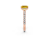 Rose gold Emerald Cut Yellow Sapphire Solitaire Ring with Pavé Band and Four-Prong Setting_62