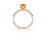 Rose gold Emerald Cut Yellow Sapphire Solitaire Ring with Pavé Band and Four-Prong Setting_63