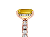 Rose gold Emerald Cut Yellow Sapphire Solitaire Ring with Pavé Band and Four-Prong Setting_65