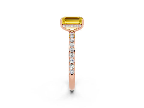 Rose gold Emerald Cut Yellow Sapphire Solitaire Ring with Pavé Band and Hidden Halo_14