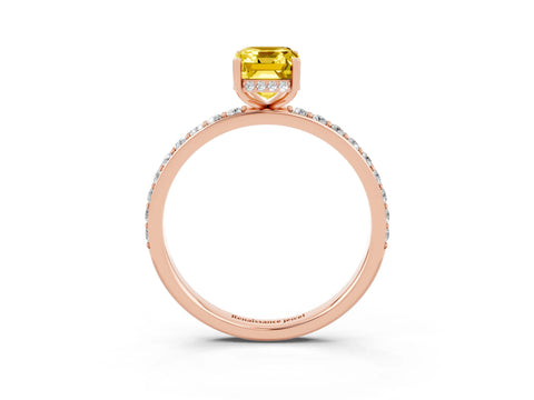Rose gold Emerald Cut Yellow Sapphire Solitaire Ring with Pavé Band and Hidden Halo_15