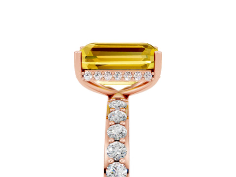 Rose gold Emerald Cut Yellow Sapphire Solitaire Ring with Pavé Band and Hidden Halo_17