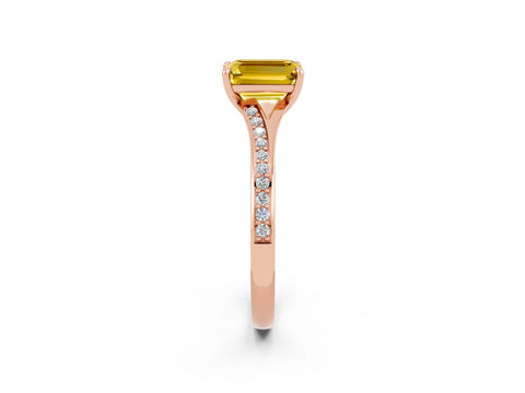 Rose gold Emerald Cut Yellow Sapphire Solitaire Ring with Pavé Band and Prong Setting_38